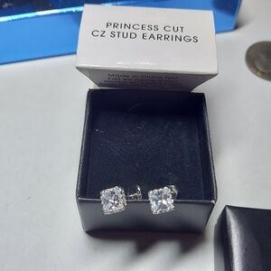 Vintage Avon Silver-Tone Square CZ Halo Stud Earrings